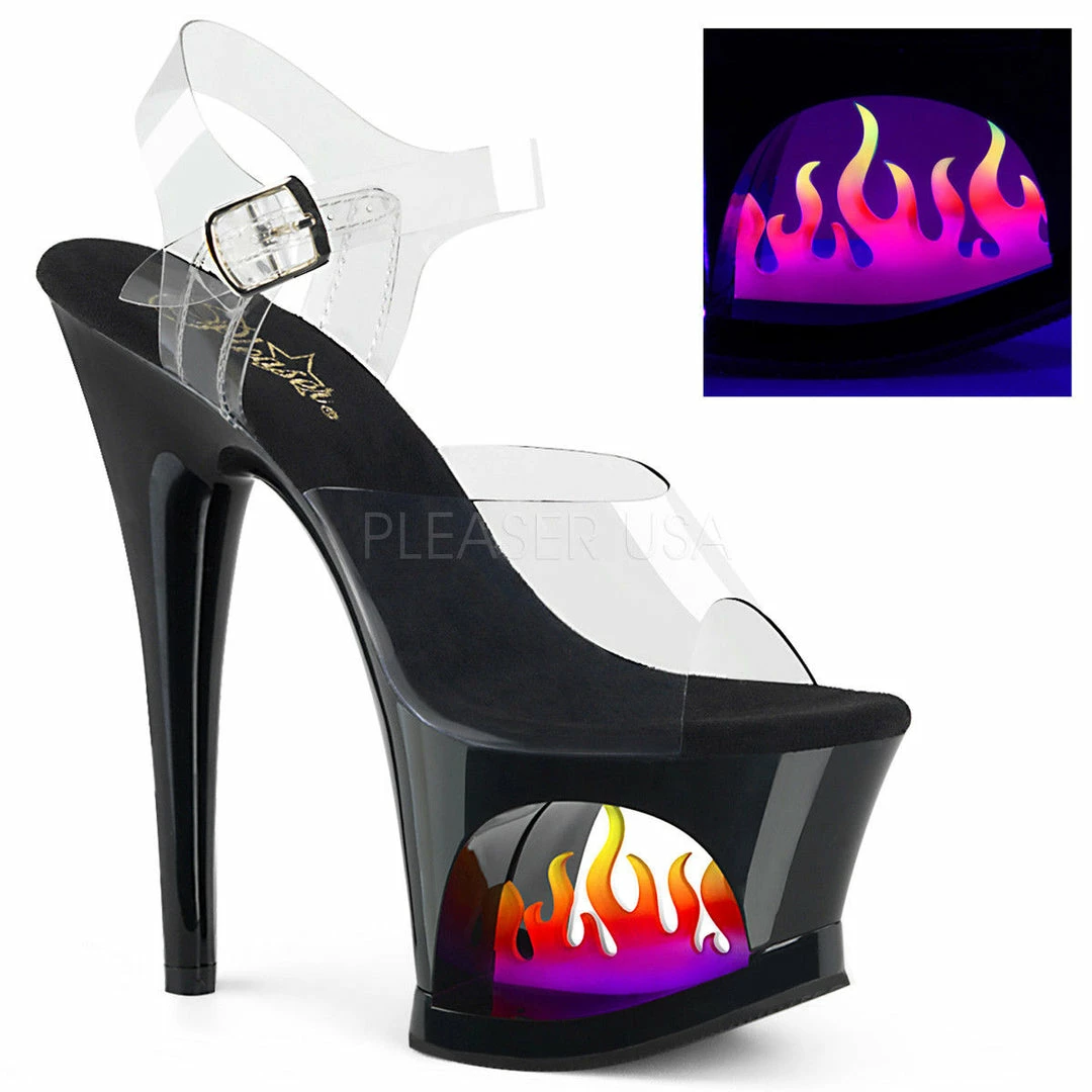 PLEASER Moon-708FLM Ombre Flames Fire Stripper Dancer Club Platforms 7" Heels