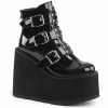 DEMONIA Swing-105 Black Patent Metal Plates Goth Platform Ankle Boots