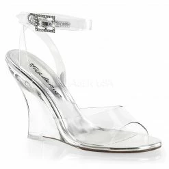 FABULICIOUS Lovely-406 Clear Ankle Strap Party Wedding 4" Wedges Sandals Heels