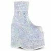 DEMONIA Stack-201G Men's Unisex Glitter Goth Punk Cyber 7" Platform Ankle Boots
