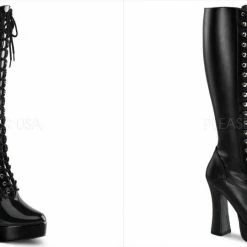 PLEASER Electra-2023 Goth Biker Fetish Lace Up Zip 5" Knee Boots Women's 5-13