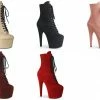 PLEASER Adore-1020FS Faux Suede Lace Up Zipper Ankle Calf 7" Platform Heel Boots