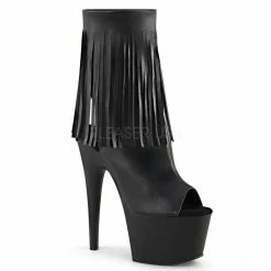 PLEASER Adore-1019 Black Faux Leather Or Real Suede Fringe Calf Boots 7