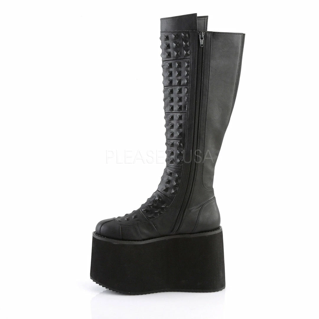 DEMONIA Rot-13 Embossed Pyramid Stud Front Goth Alternative Women's Knee Boots