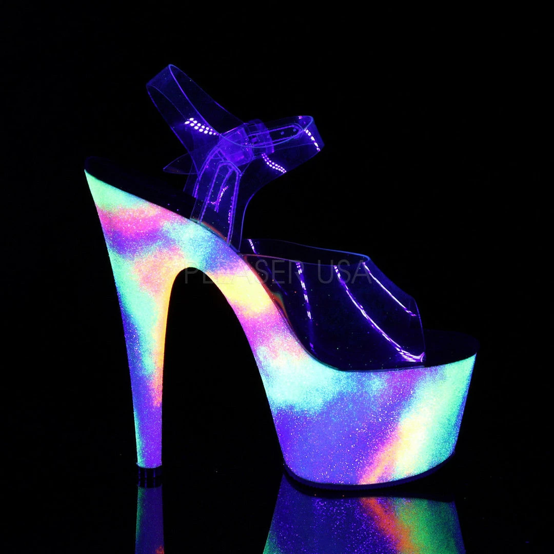 PLEASER Adore-708GXY Blacklight Reactive Galaxy Effect Glitter Stripper 7" Heels