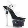 Heels PLEASER Sky-308GF Black Diamond Holographic Glitter Dancer Club Platform 7" Heel