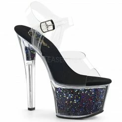 Heels PLEASER Sky-308GF Black Diamond Holographic Glitter Dancer Club Platform 7