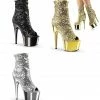 PLEASER Adore-1008SQ Sequins Chrome Ankle Calf Open Toe Exotic Dance Boots Heels