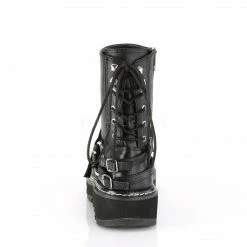 DEMONIA Lilith-210 Black Rear Lace Up Oxford White Stitching Goth Biker Boots Heels