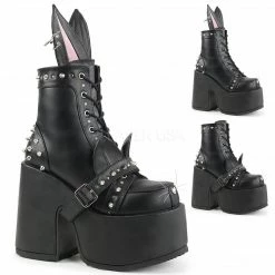 DEMONIA Camel-202 Interchangeable Cat / Bunny Ears Goth Platforms Ankle Boots