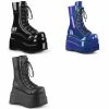 DEMONIA Bear-265 Black Blue Lace Up Zipper Tiered 4.5" Platform Goth Calf Boots