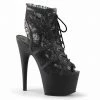 PLEASER Adore-796LC Black Lace Goth See Through Open Heel Peep Toe Booties Boots
