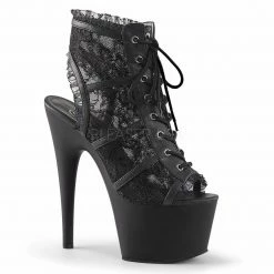 PLEASER Adore-796LC Black Lace Goth See Through Open Heel Peep Toe Booties Boots