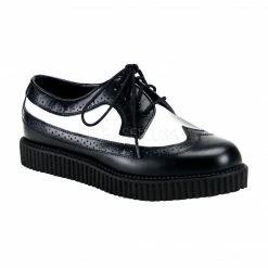 Mens/Unisex DEMONIA Creeper-608 Black White Leather Dress Oxford Creeper Men's Unisex Shoes