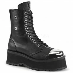 Mens/Unisex DEMONIA Gravedigger-10 Metal Toe Cap Goth Back Zip Men's Unisex Calf Ankle Boots