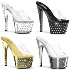 PLEASER Stardust-701 Chrome Rhinestones Stripper Pole Dancer Platforms 7" Heels