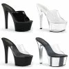 PLEASER Aspire-601 Black Clear Chrome Slip On Slides Club 6" Inch Platform Heels