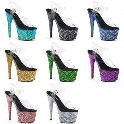 PLEASER Adore-708MSLG Holographic Glitter Mermaid Scales 7" Club Platforms Heels
