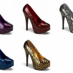 Discontinued BORDELLO Teeze-37 Blue Purple Red Silver Gold Cheetah Glitter Heels