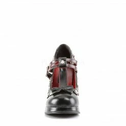 DEMONIA Crypto-06 Red Stitching Goth Lolita Skulls T-Strap Bow Mary Janes Heels
