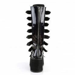 DEMONIA Damned-318 Black Hologram Goth Spike Buckles Platform Knee Boots