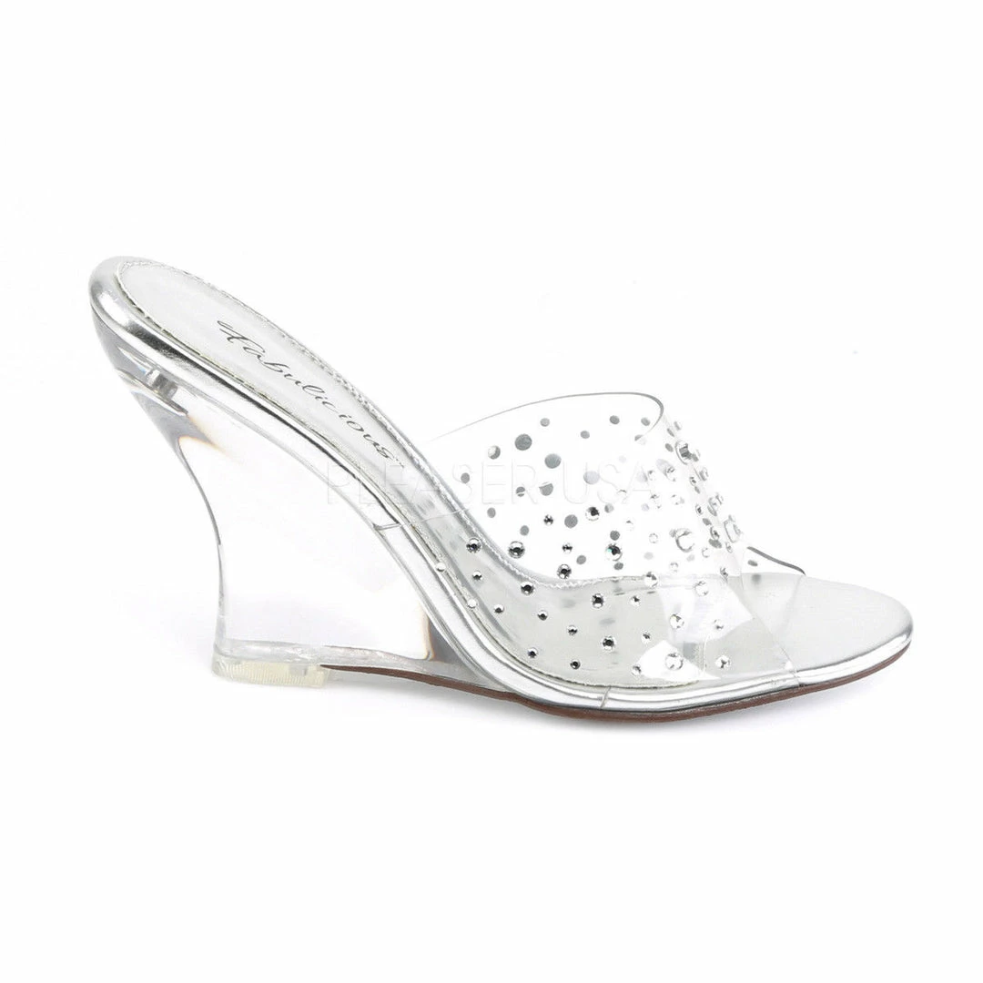 FABULICIOUS Lovely-401RS Clear Rhinestone Slides Wedding 4" Wedges Sandals Heels
