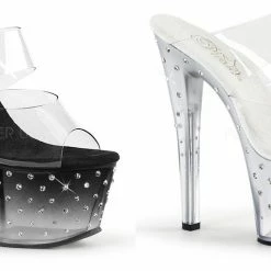PLEASER Stardust-702T Tinted Rhinestone Stripper Club Slide On Platform 7" Heels
