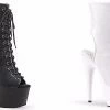 PLEASER Adore-1016 Black White Faux Leather Peep Toe Open Heel Back Lace Up Boot Boots