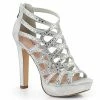 Discontinued FABULICIOUS Selene-24 Shimmering Fabric Rhinestones Cutout Cage Dress 4.5" Heels