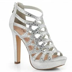 Discontinued FABULICIOUS Selene-24 Shimmering Fabric Rhinestones Cutout Cage Dress 4.5" Heels