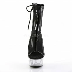 PLEASER Delight-1018MSH Black Silver Mesh Pole Dance Club Open Toe Back 6" Boots