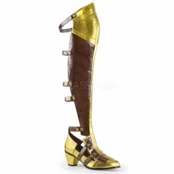 FUNTASMA Maiden-8830 Brown Gold Open Back Block Heels Costume Halloween Boots