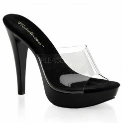 FABULICIOUS Cocktail-501 Clear Black Platforms Slip On Slides 5