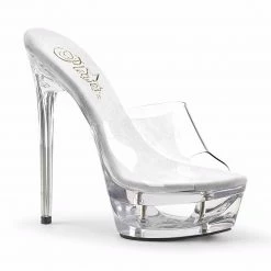 PLEASER Eclipse-601 Clear See Through Cut Out Platforms Slides Mules 6.5" Heels