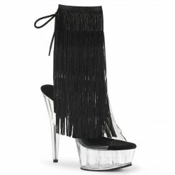 PLEASER Delight-1017TF 4-Layer Threaded Fringe Open Toe Back Ankle Boots Heels