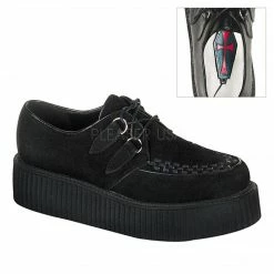 DEMONIA Creeper-402S Black Real Suede Men's Unisex Goth Punk Creepers Shoes Mens/Unisex