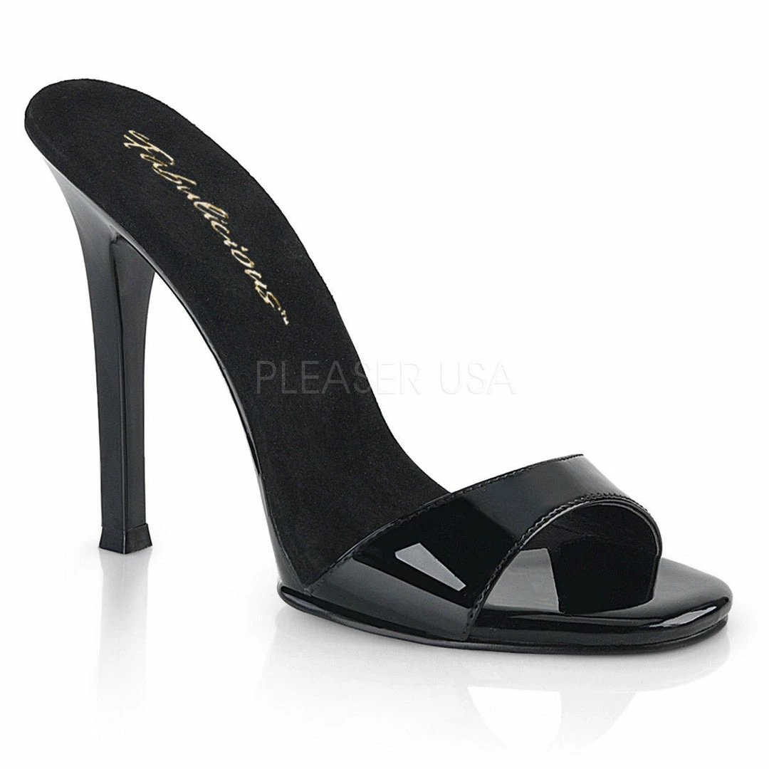 FABULICIOUS Gala-01S Clear Black Single Toe Strap Fitness Model Slides 4.5" Heel