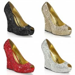 Discontinued FABULICIOUS Isabelle-18 Black Red Silver Champagne Rhinestone Wedge