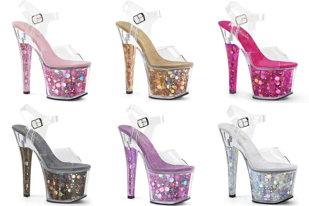 PLEASER Radiant-708BHG Holographic Stripper Pole Dancer Club Platforms 7" Heels