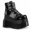 DEMONIA Bear-104 Black Double Grommet Buckles Tiered 4.5" Platform Ankle Boots