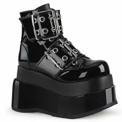 DEMONIA Bear-104 Black Double Grommet Buckles Tiered 4.5" Platform Ankle Boots