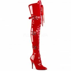 PLEASER Seduce-3028 Black Red Buckle Thigh Boots Drag Cross Dresser Women's 5-13
