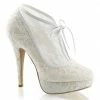 FABULICIOUS Lolita-32 Ivory Satin Mesh Lace Overlay Wedding Booties Boots Heels