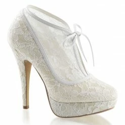 FABULICIOUS Lolita-32 Ivory Satin Mesh Lace Overlay Wedding Booties Boots Heels