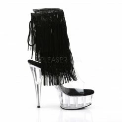 PLEASER Delight-1017TF 4-Layer Threaded Fringe Open Toe Back Ankle Boots Heels