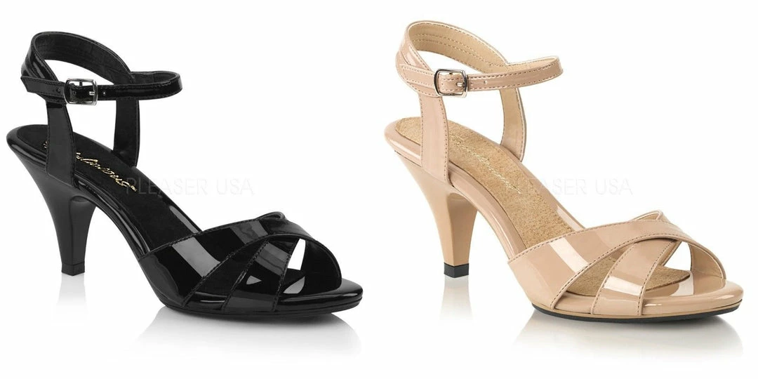 Fabulicious PLEASER Belle-315 Nude Black Formal Evening Dress Strap Sandals 3" Heels 4-15
