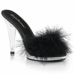 FABULICIOUS Flair-401F Black Marabou Fur Feathers Slipper Slides 4.5" Heel 4-11