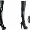 PLEASER Delight-3000 Black Stretch Patent / Faux Leather Zip 6" Thigh High Boots