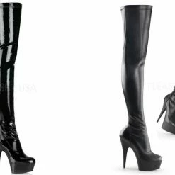 PLEASER Delight-3000 Black Stretch Patent / Faux Leather Zip 6