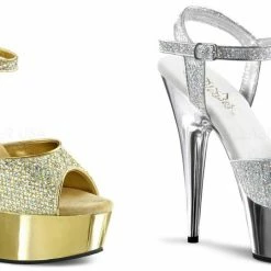 PLEASER Delight-609G Gold Silver Glitter Chrome Dress Party Dancer Club 6" Heels